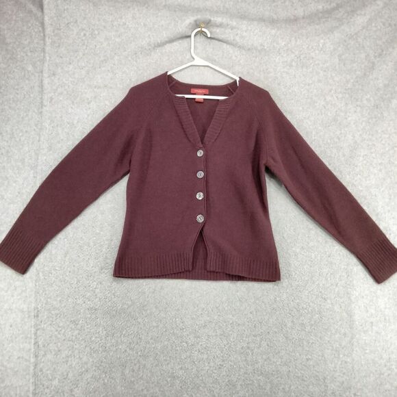 Sundance Cardigan Sweater Womens Size M 100% Wool Burgundy Button Down Solid - Picture 1 of 12